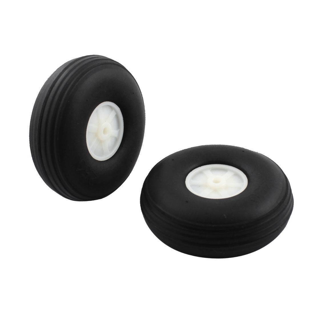 RC Robot Part Plastic Hub Black Rubber Tire Wheel 2.5" Dia Replacement 2Pcs