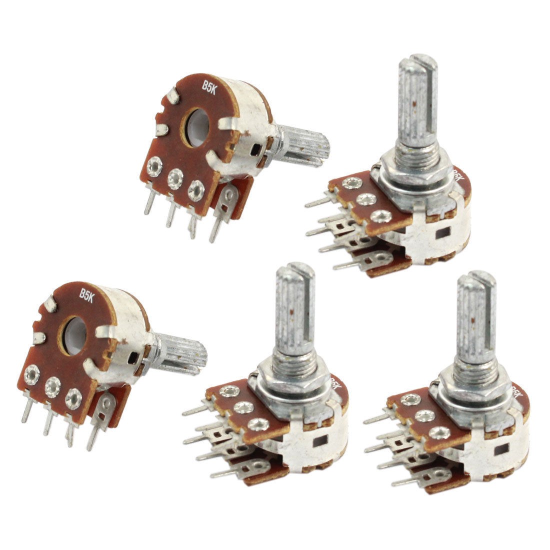 5 Pcs B5K Ohm Knurled Shaft Adjust Double Linear Potentiometers AC 250V