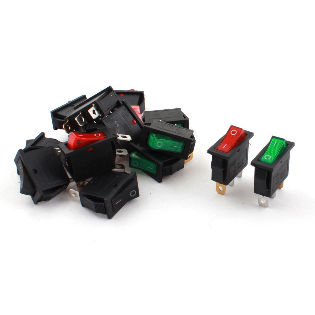 15 Pcs AC 250V 30A SPST ON/OFF 3Pin Red Lamp Rectangle Rocker Switch