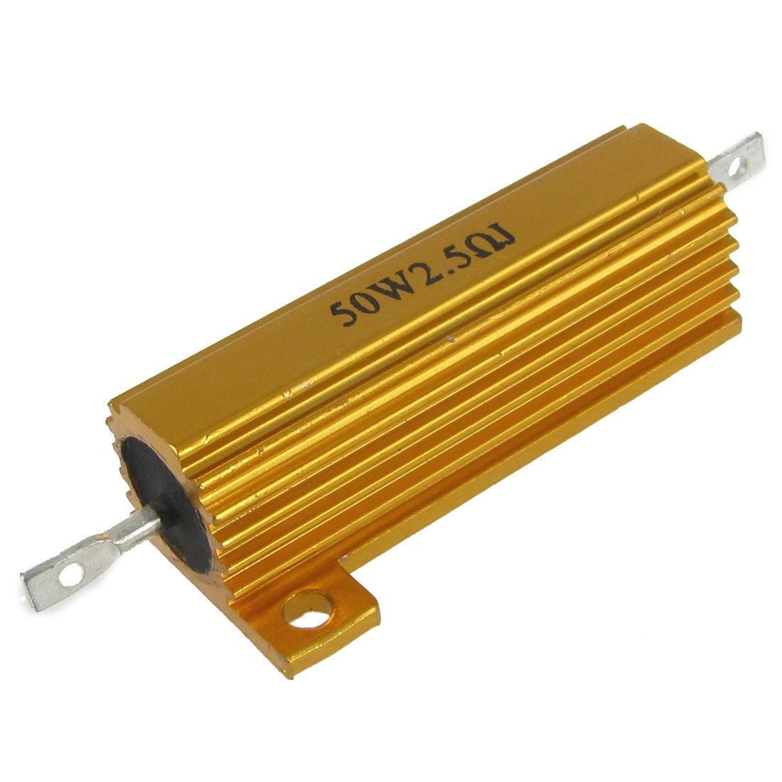 50W Watt 2.5 Ohm 5% Aluminum Case Wirewound Resistor Gold Tone