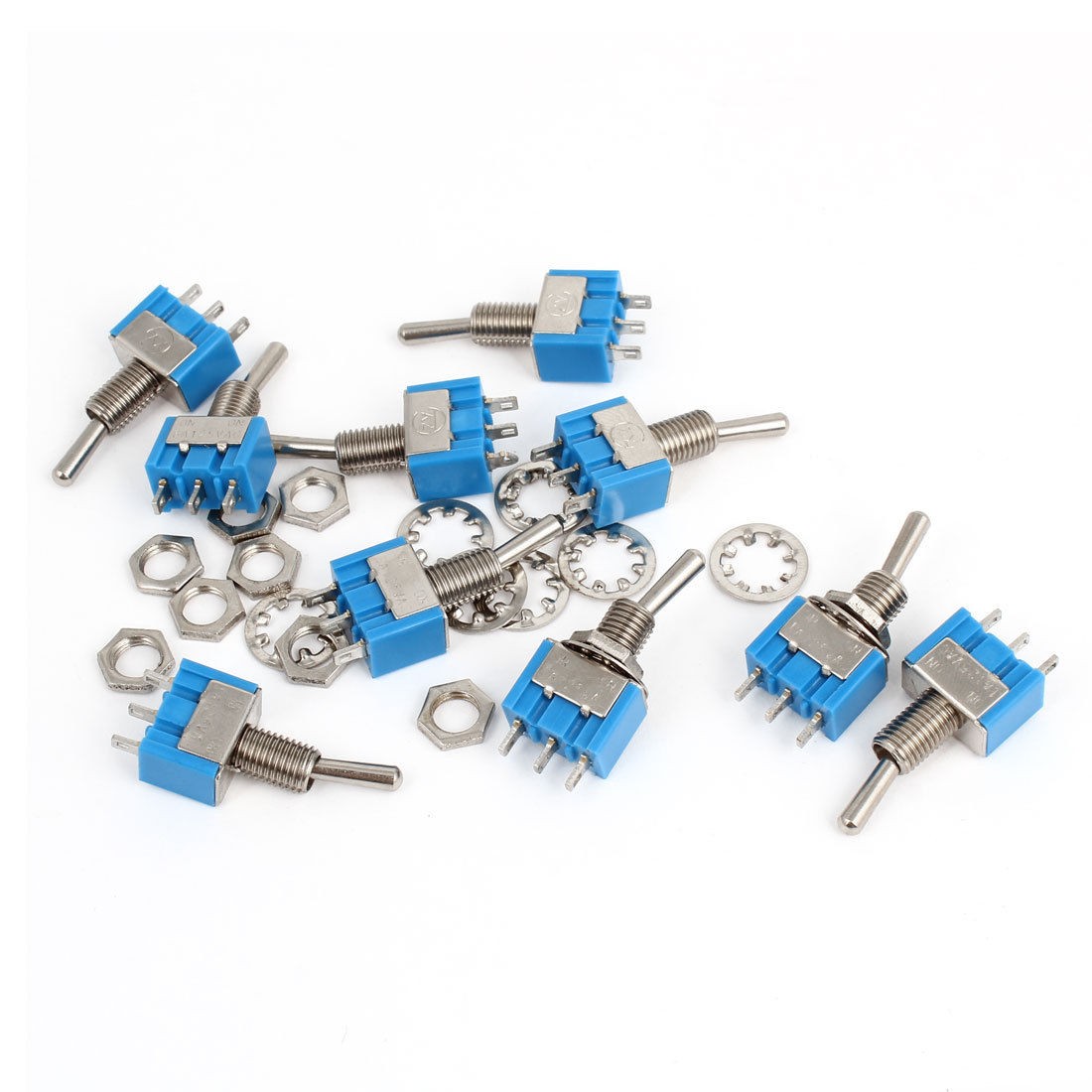 10Pcs AC 125V 6A 3 Pin ON/ON 2 Position SPDT Miniature Toggle Switch Blue
