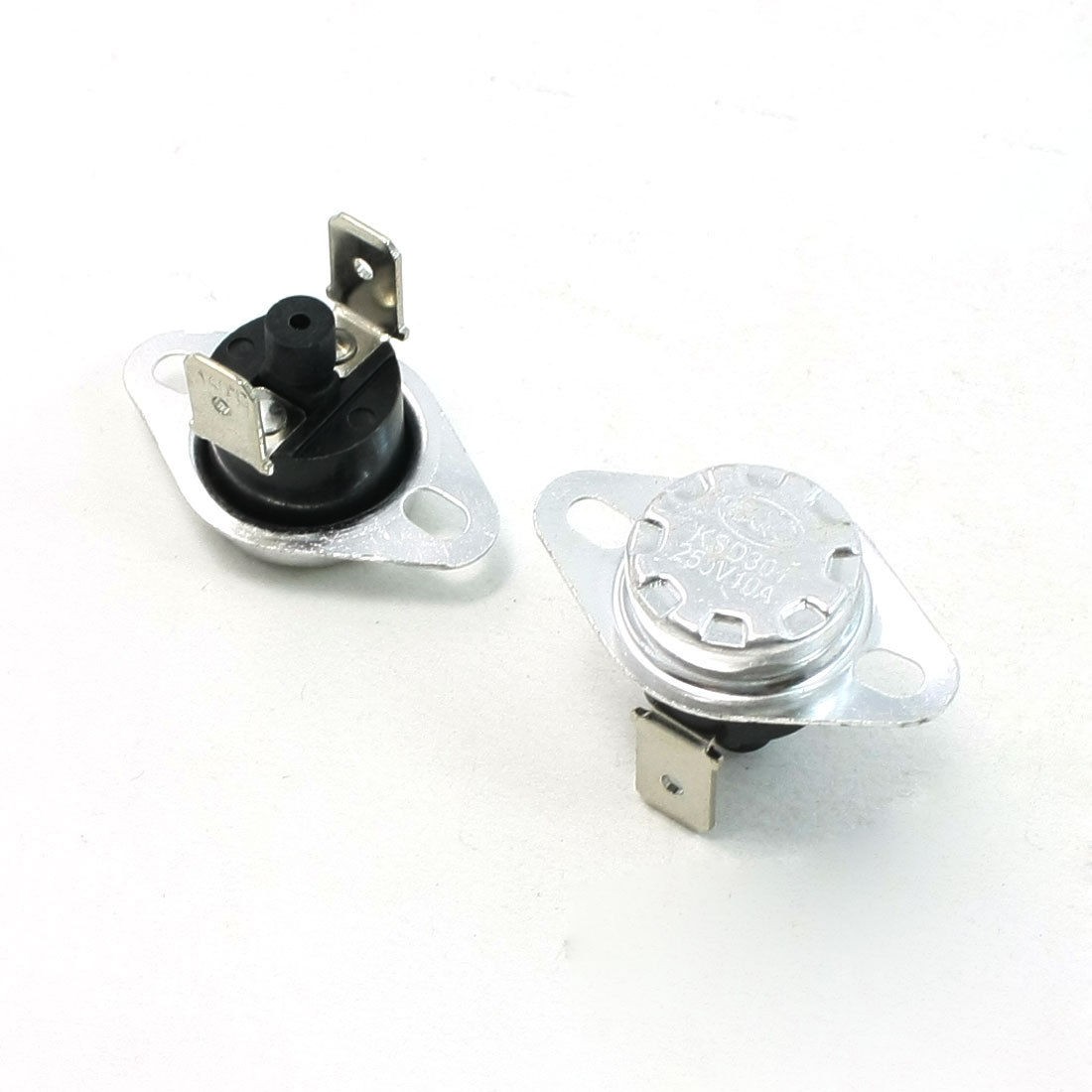 2 Pcs 140C Celsius NC. 2 Pin Bent Foot Design Manual Reset Thermostat 10A AC250V