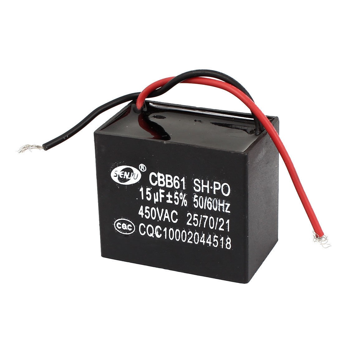 CBB61 15uF AC 450V Rectangle Dual Wire Motor Running Capacitor Black