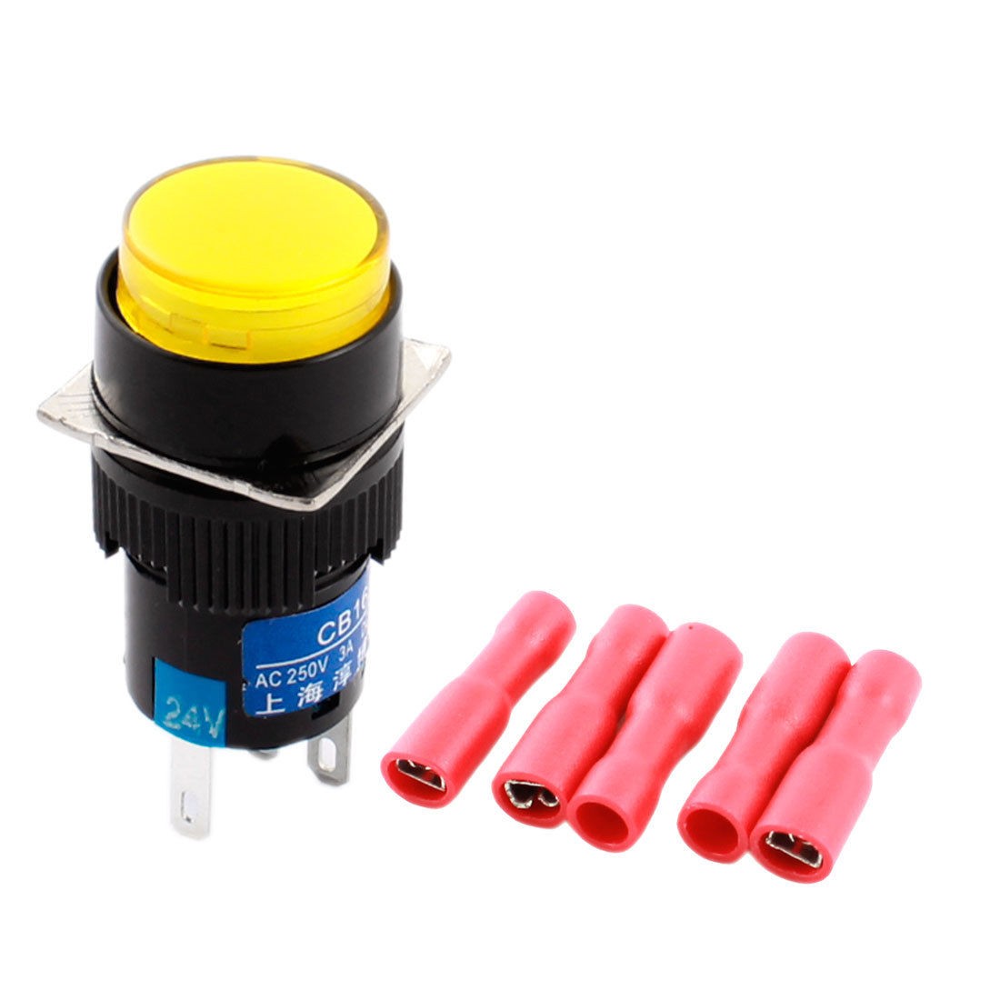 DC 24V Yellow Light Panel SPDT Momentary Pushbutton Switch w Wiring Terminals