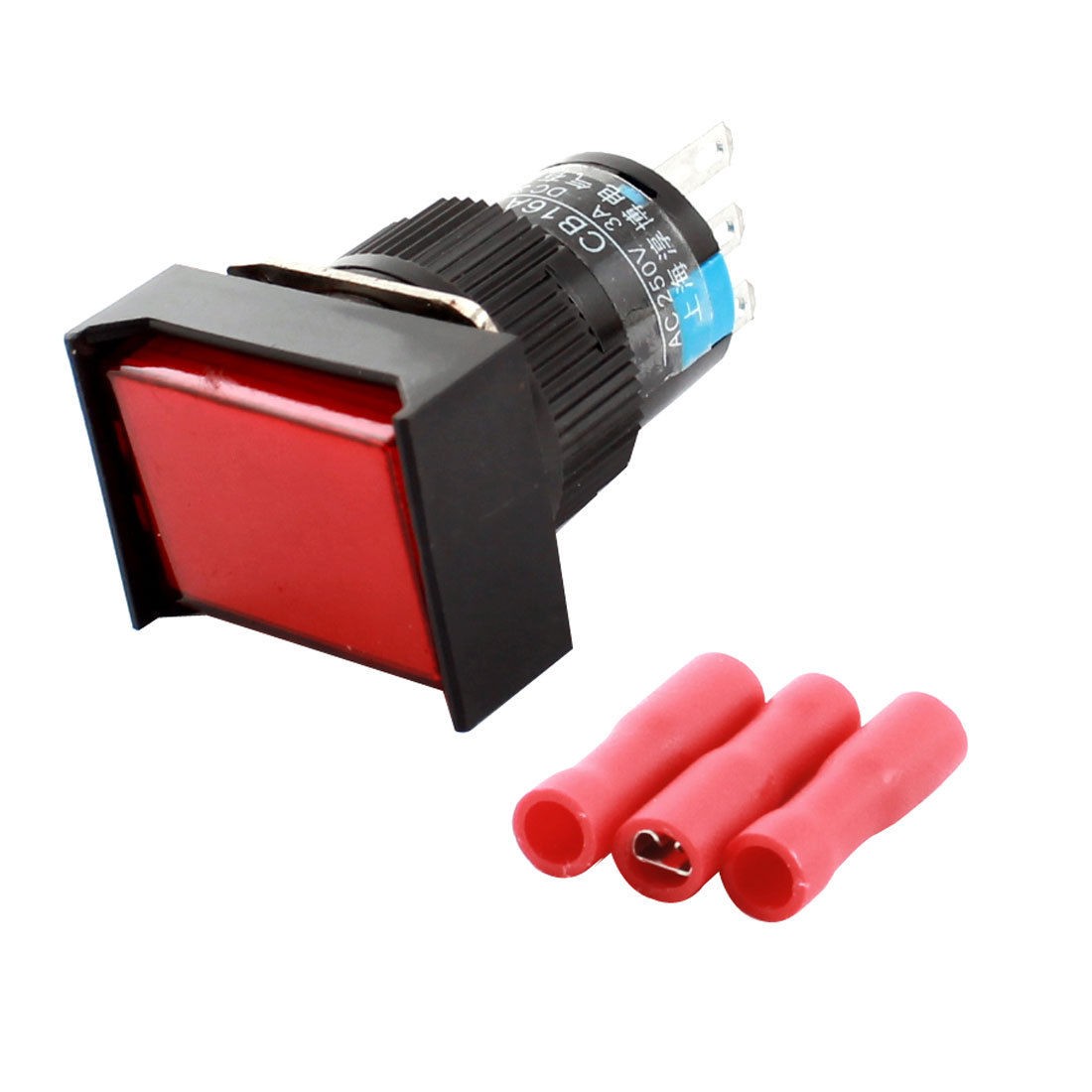 AC 250V 3A NO NC Type Latching Rectangle Push Button Switch w Spade Connector