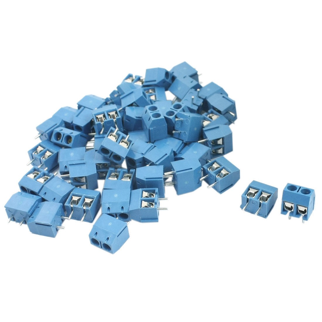 50pcs 5mm Pitch 2pin Pluggable Type Blue Screw Terminal Block 300V 12A