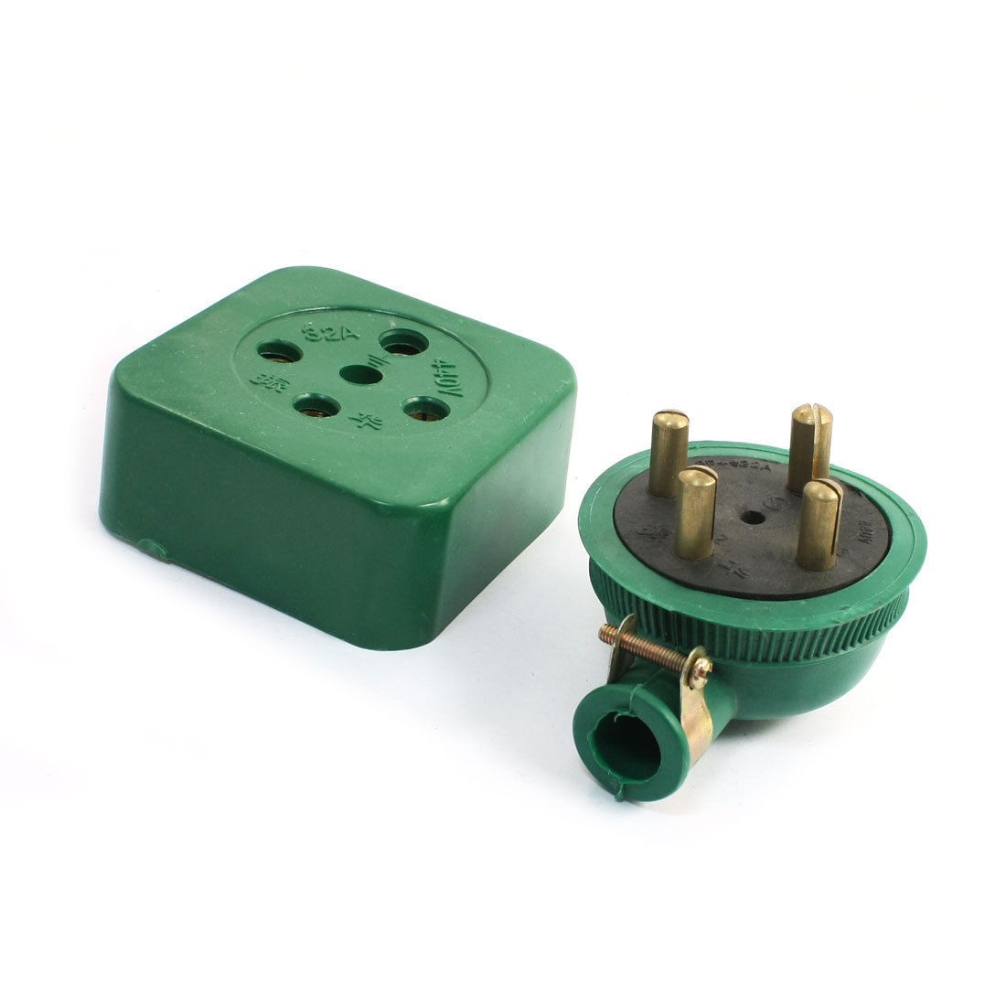 Green 32A 3 Phase 4 Wires 3P4W Rewireable Industrial Plug Socket Set
