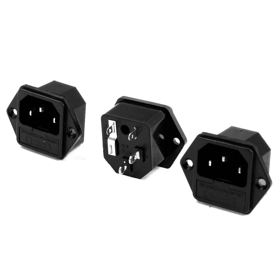3pcs Plastic AC 250V 10A IEC320 C14 Inlet Power Socket w Fuse Holer