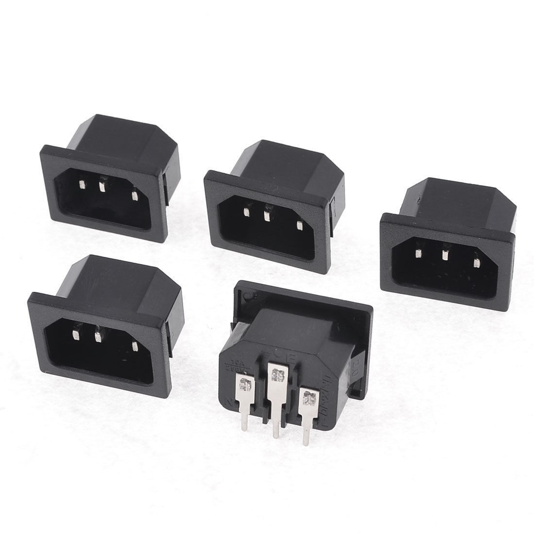 5 Pcs Black Bent 3-Pin C14 Inlet Power Plug AC 250V 10A