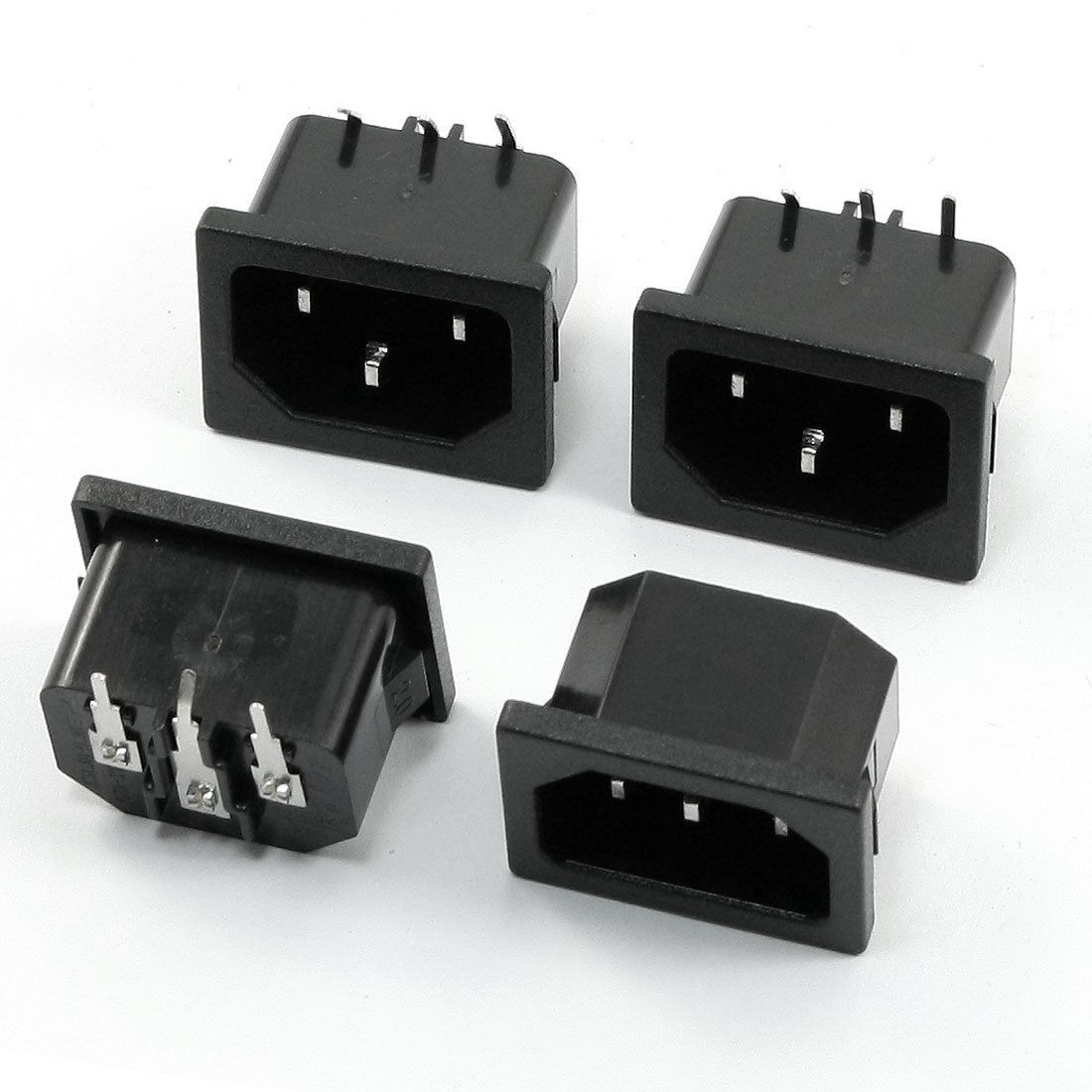 4 Pcs 3 Right Angle Pin IEC320 C14 Inlet Power Socket AC 250V 10Amp