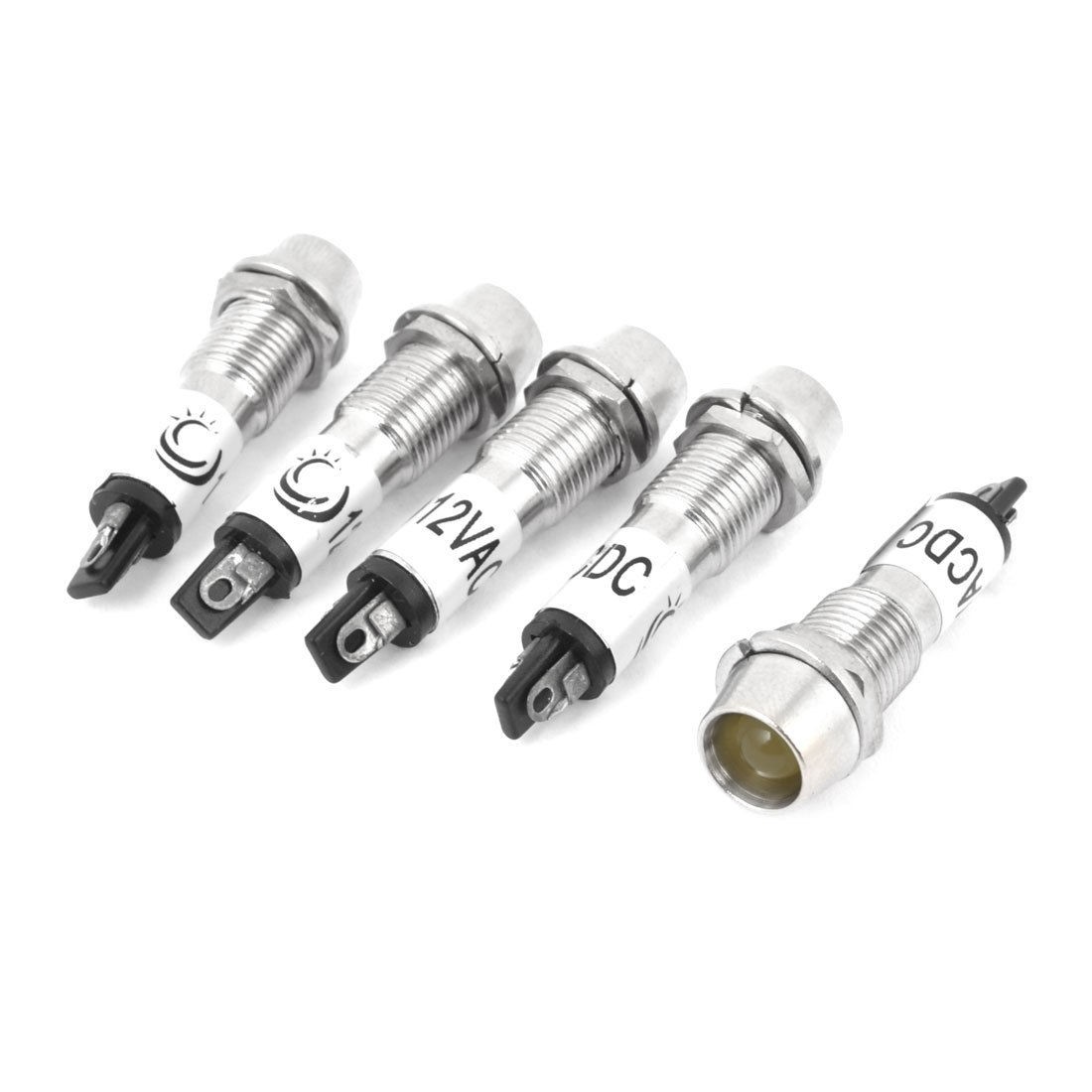 5 Pcs Metal DC 12V 2 Pins Recessed Yellow Pilot Light Signal Indicator