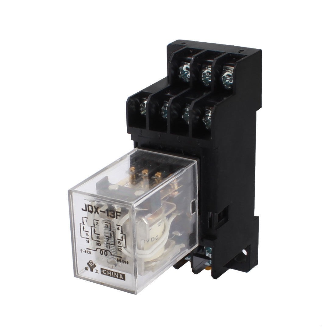 JQX-13F DC 12V Coil Voltage 8 Pins 2-M4X10 Socket Base Power Relay