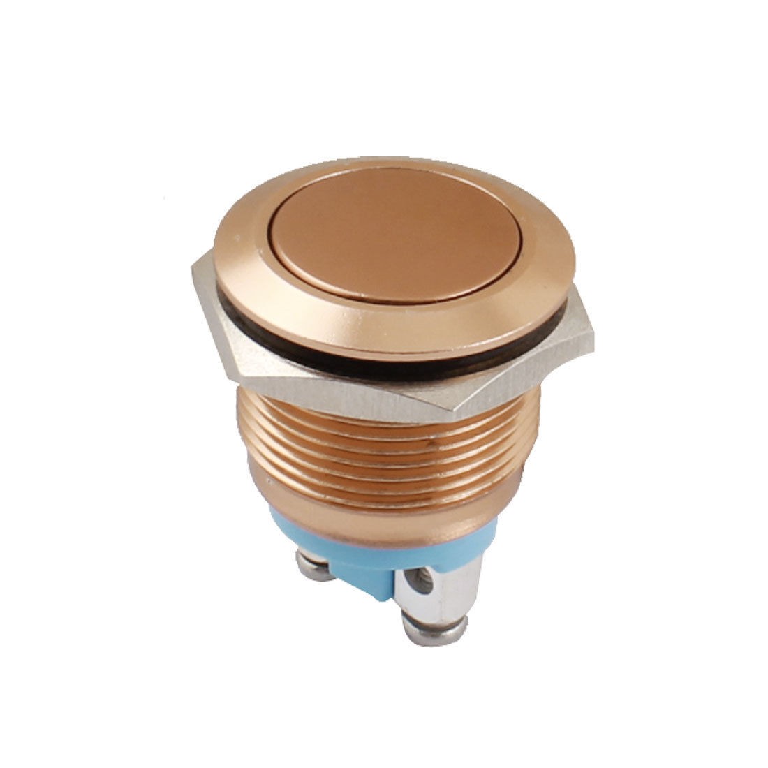 AC 250V 5A 19mm Thread SPST NO Momentary Copper Tone Metal Push Button Switch