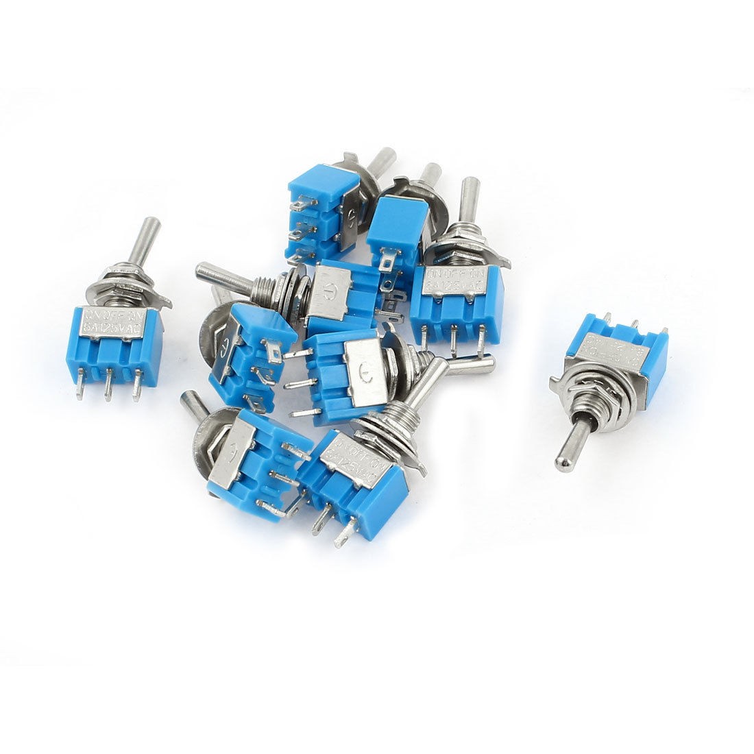 AC125V 6A SPDT 3 Terminals Self Locking On-Off-On Rocker Toggle Switch 10 Pcs