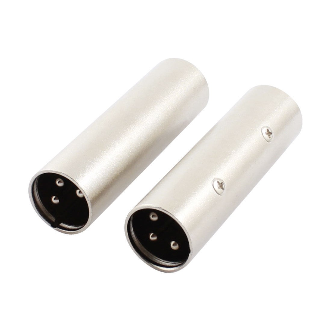 2Pcs Silver Tone Metal 3Pin Male to Male XLR Audio Connector Adapter Plug