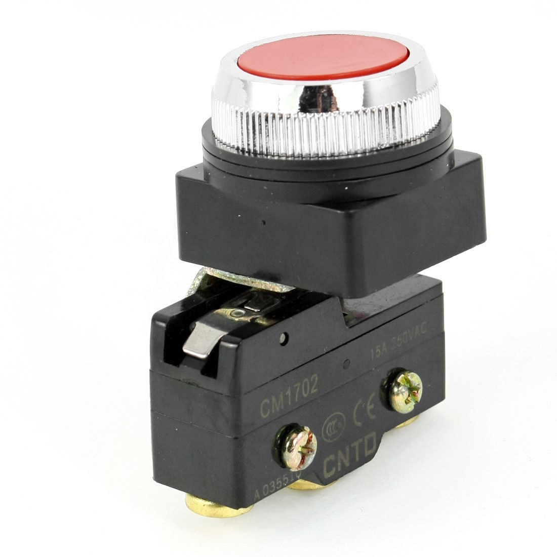 30mm Thread Red Flat Pushbutton Momentary Micro Switch 15A 250VAC SPDT