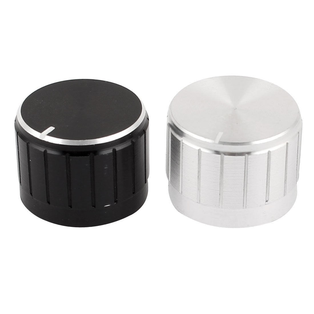 2 x Black Silver Tone Plastic Potentiometer Rotary Control Knobs Caps 17x23mm