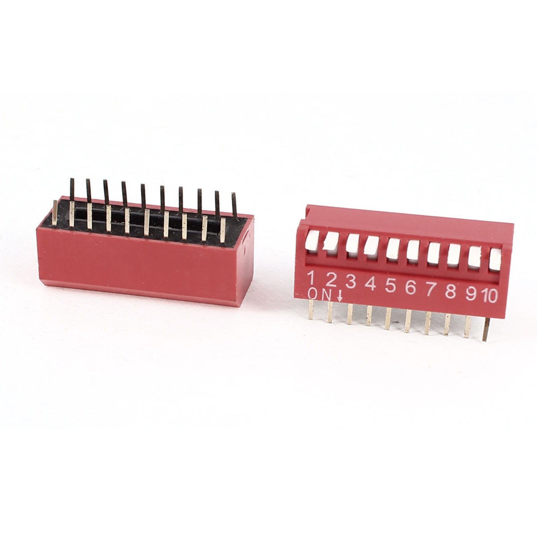 2 Pcs 2.54mm Pitch 10 Position 10-Bit 20 Pin Slide Type Red DIP Switch