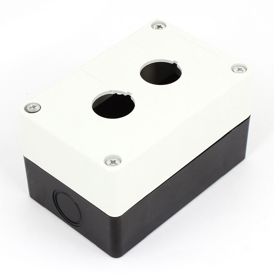 Black White Dual Buttons Pushbutton Switch Control Station Box w 6Pcs Screws