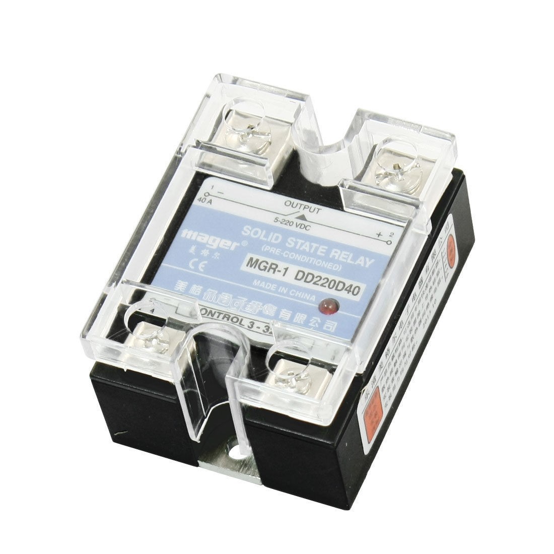 MGR-1DD220D40 DC 3-32V to DC5-220V 40A Solid State Relay w Clear Cover