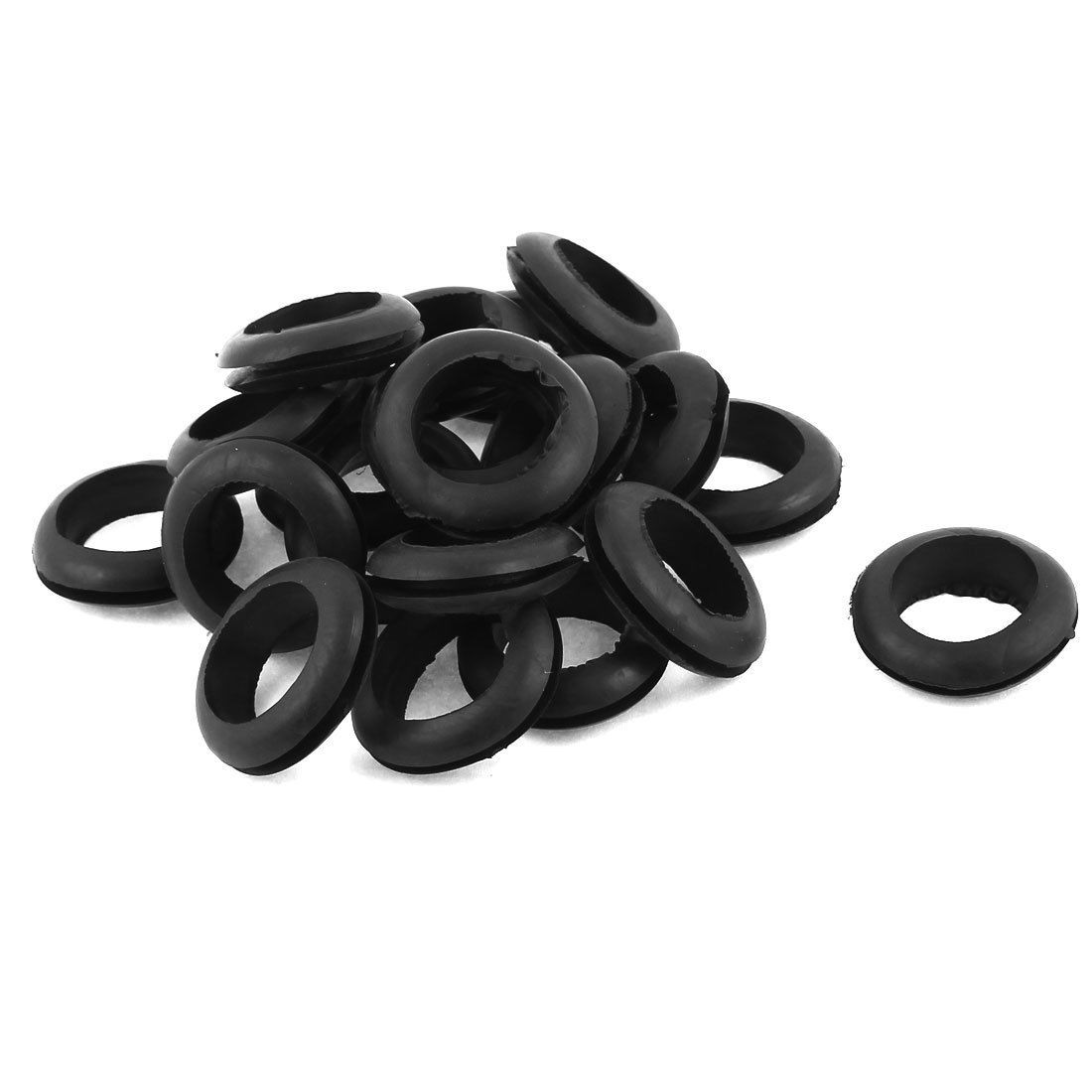 20 x Black Rubber 20mm Open Hole Ring Dual Side Cable Wiring Grommet