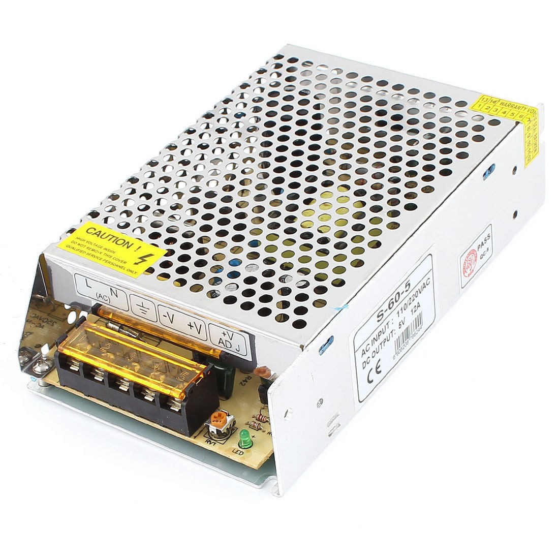 S-60-5 Alloy Housing AC 110V/220V to DC 5V 12A LED Switching Power Supply
