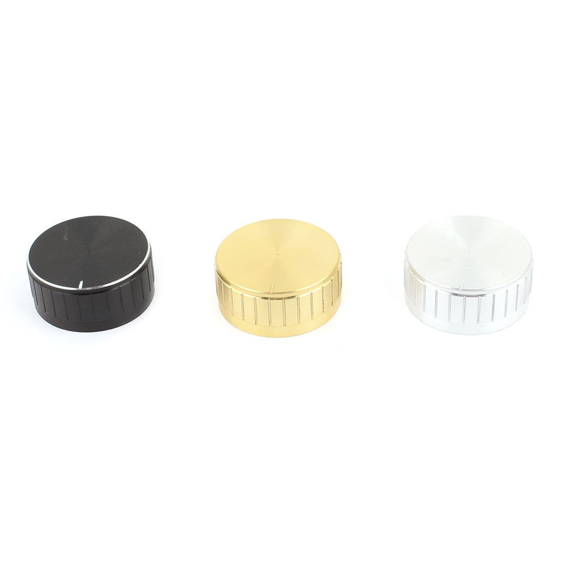 3 x Gold Tone Silver Tone Black Potentiometer Rotary Control Knobs Caps 17x40mm