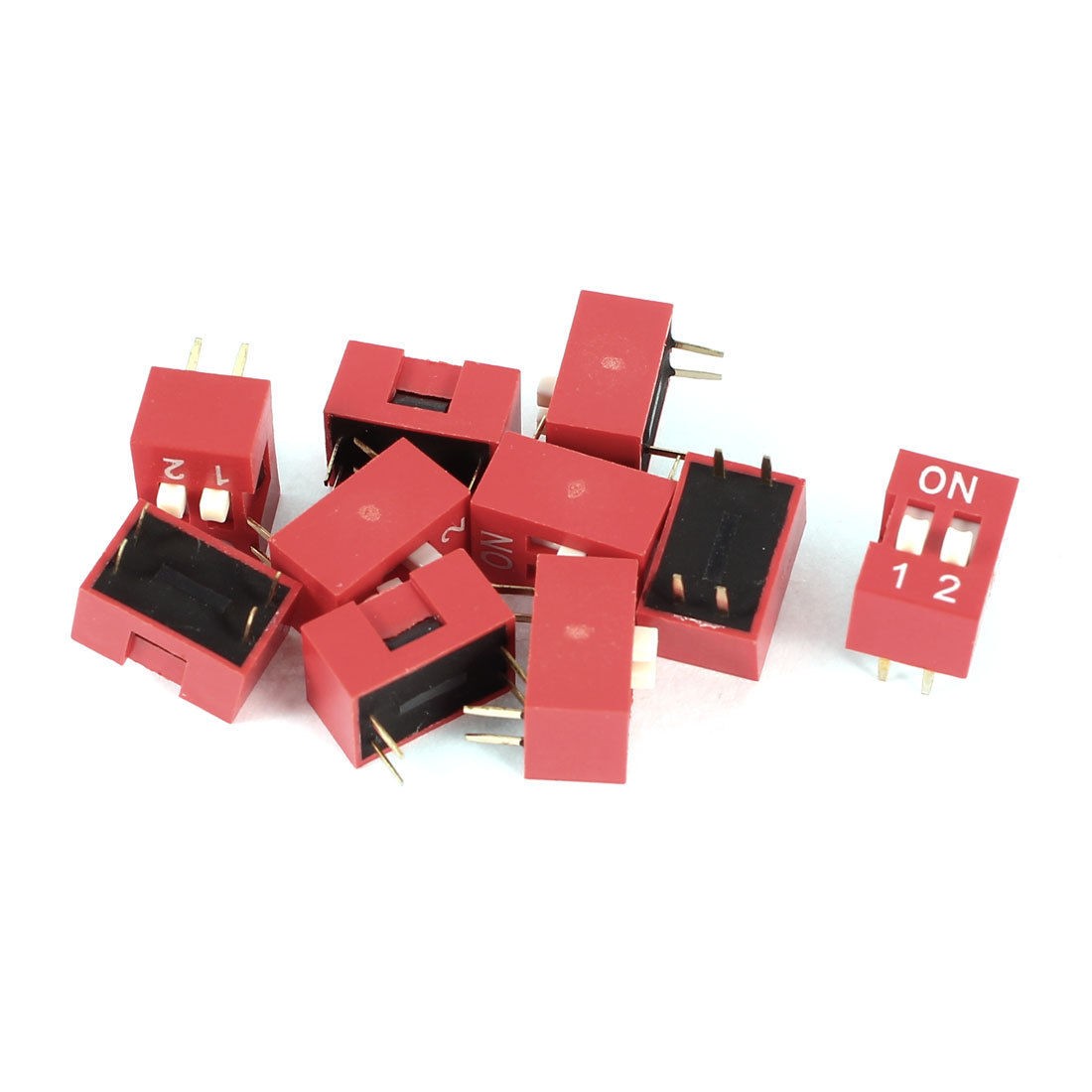 10 Pcs Red 2.54mm Pitch 4 Pins 2 Positions Ways Slide Type DIP Switch