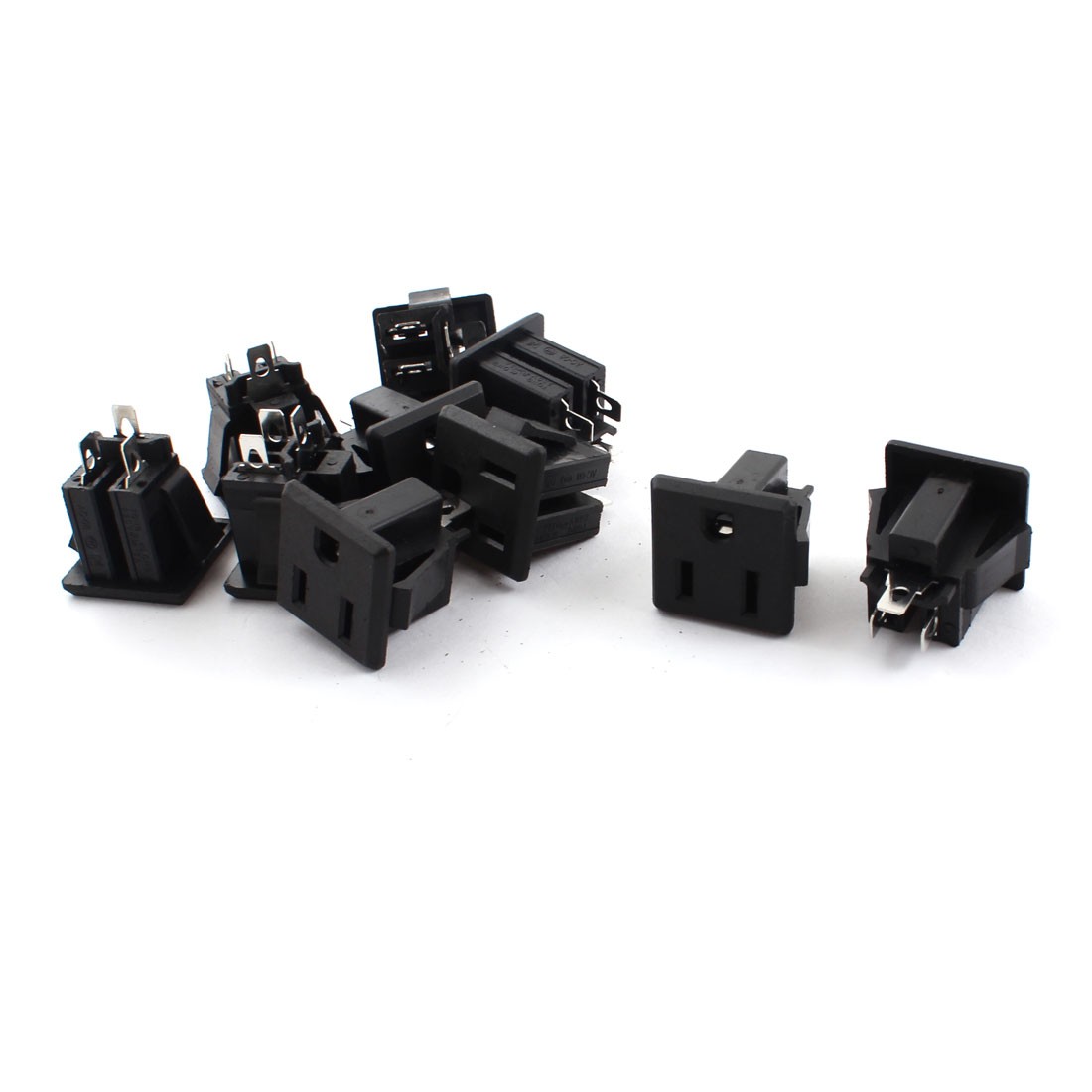 10 Pcs AC 250V 15A Square Panel Mount US 3Pin Female Jack Socket Connector Black