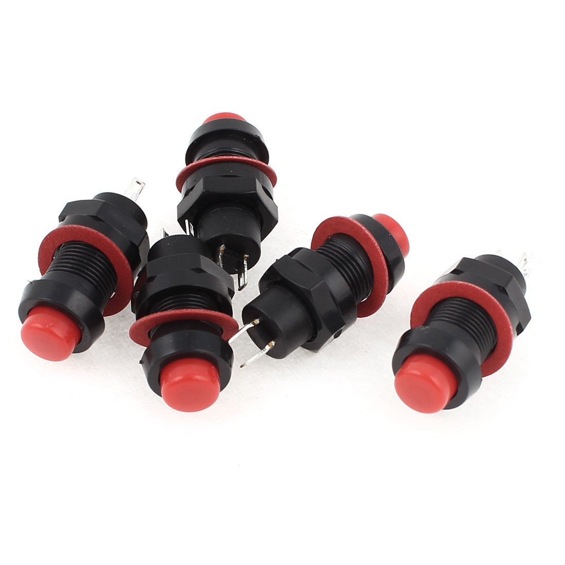 5 Pcs DS-211 2 Pins Momentary NO SPST Push Button Switch Red AC 125V 2A