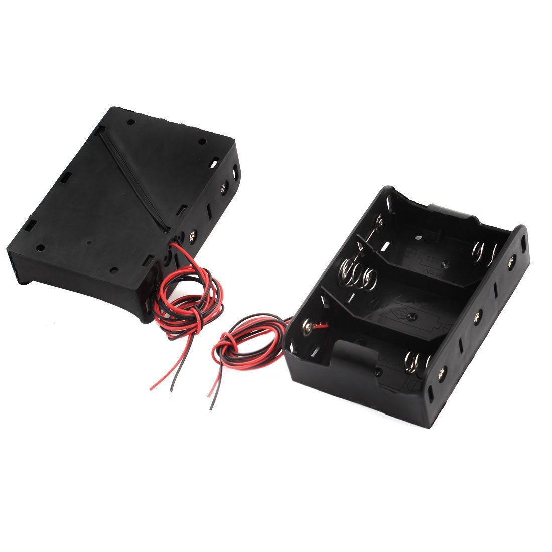 2Pcs Rectangle Black Plastic 2-Wired 3-Slot 3x1.5V D Size Battery Holder Box