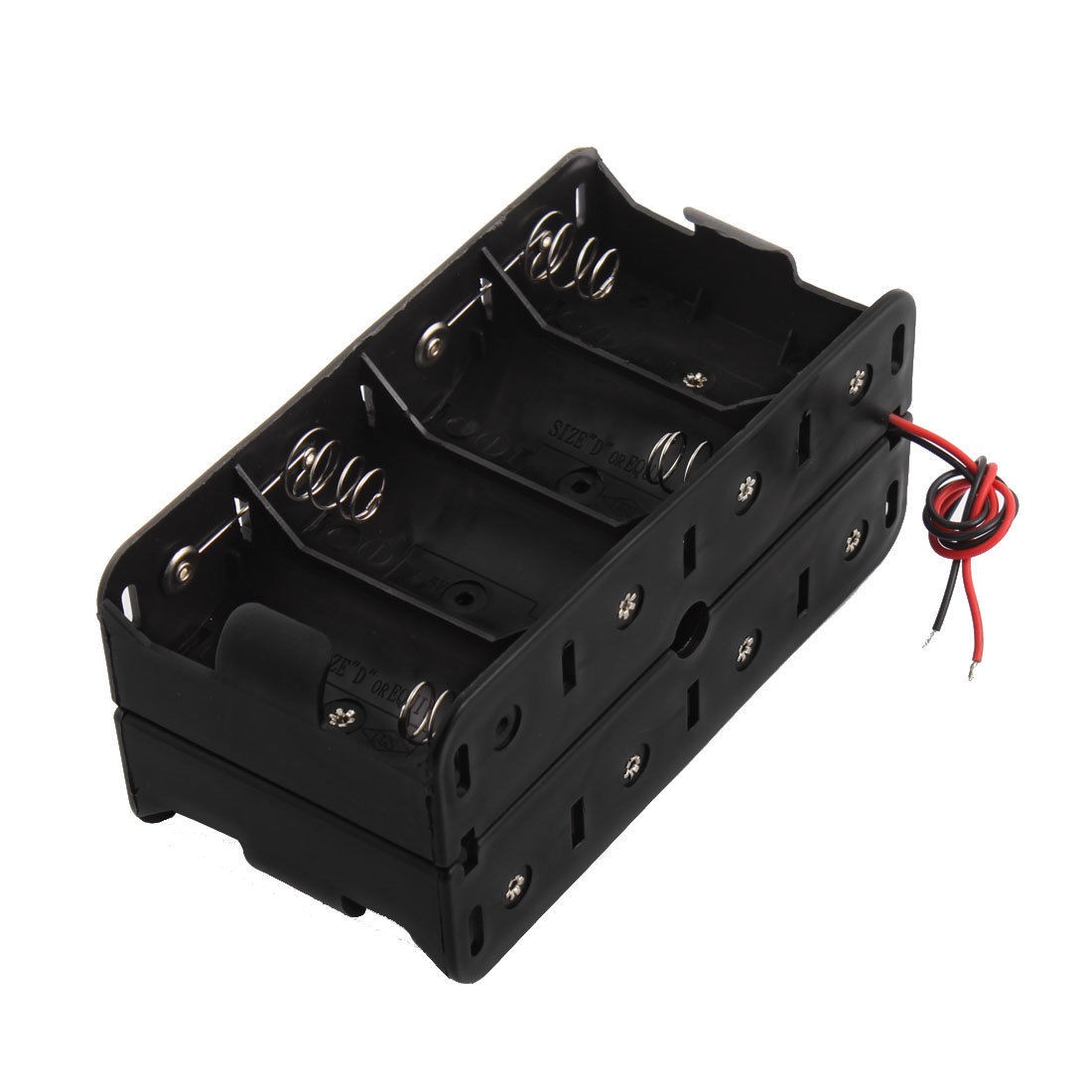 Rectangle Black Plastic 2-Wired In Series 8 x 1.5V D Size Battery Holder
