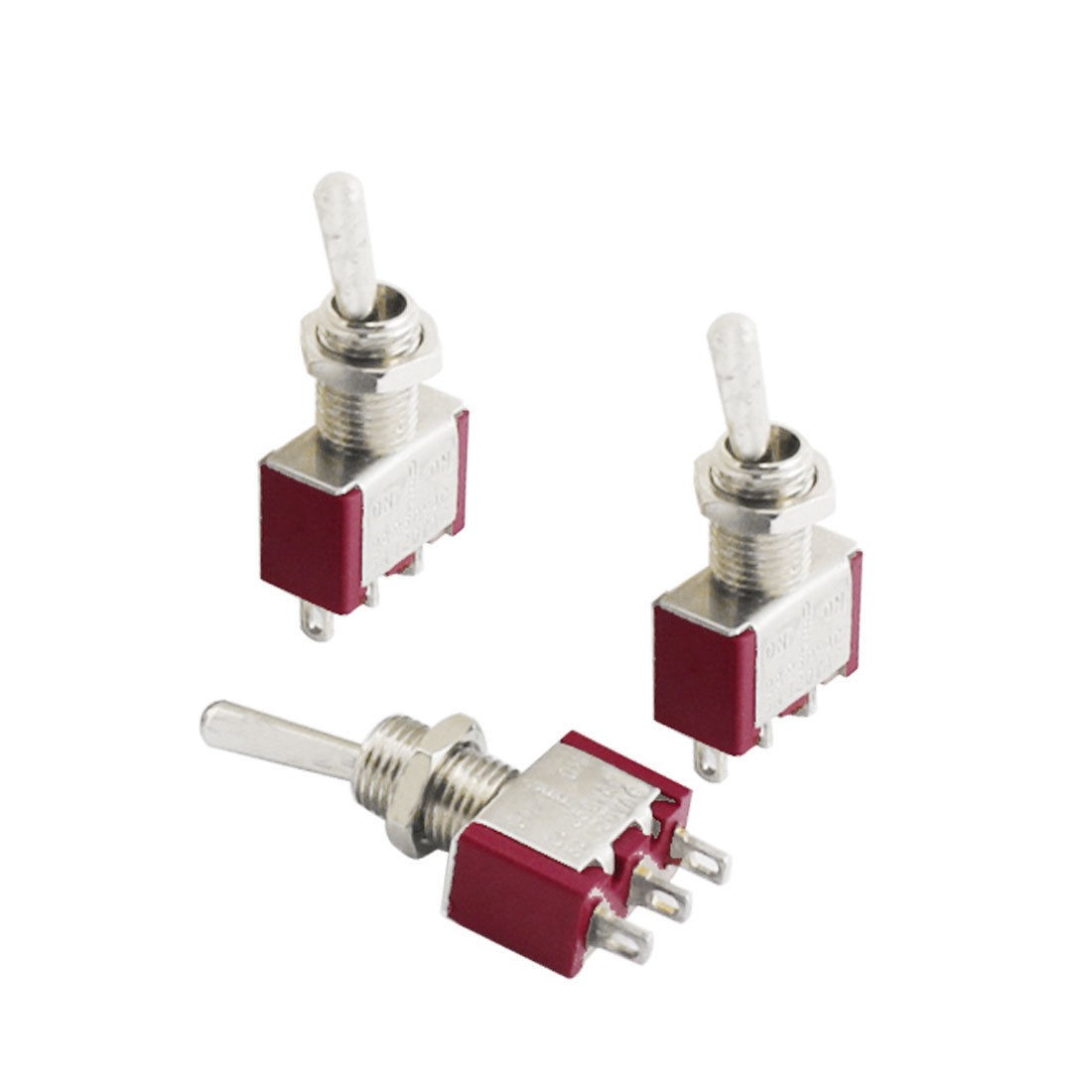 3 Pcs AC 250V/120V 2A/6A 6mm SPDT 3-Pin ON/OFF/ON Toggle Switch Red