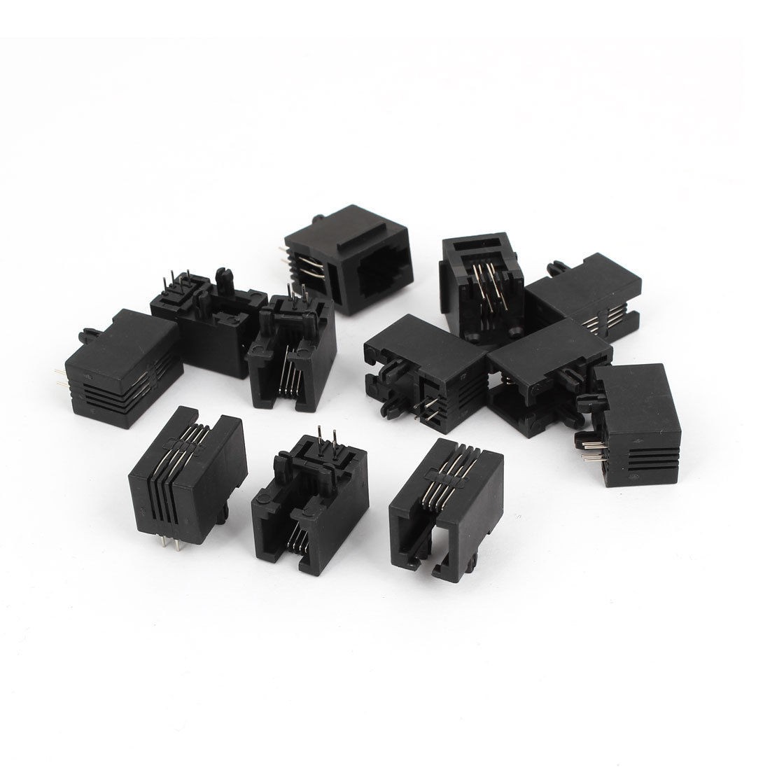 Black 12Pcs 4 Pins PCB Mounting Type RJ11 4P4C Modular Telephone Jack Socket
