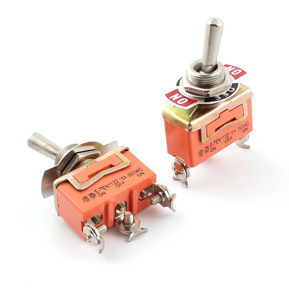 2 Pcs SPDT ON/OFF/ON Orange Metal Toggle Switch AC 250V 15A New