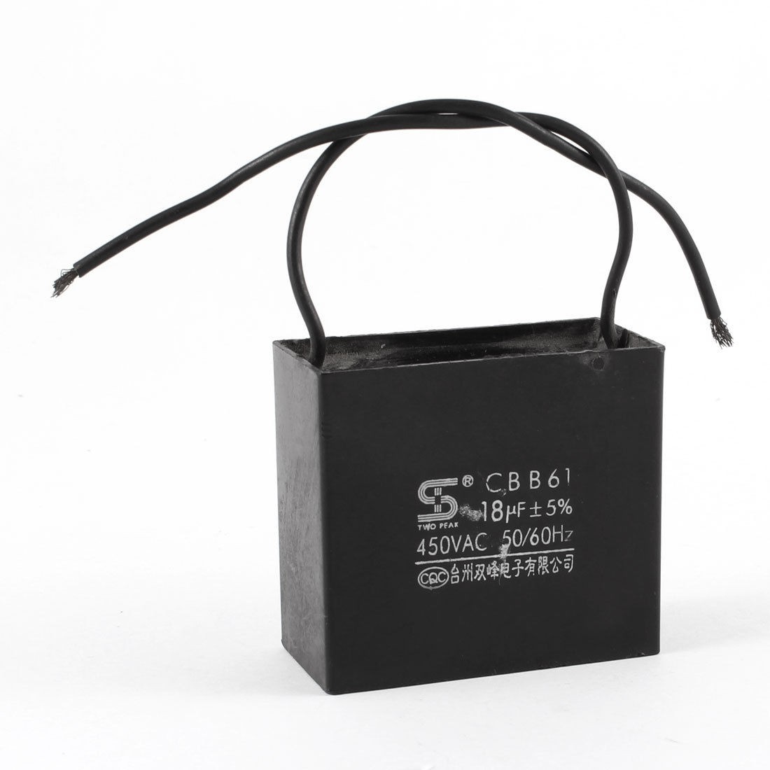 Black Wire Ceiling Fan Motor Running Capacitor CBB61 450VAC 18uF 50/60Hz