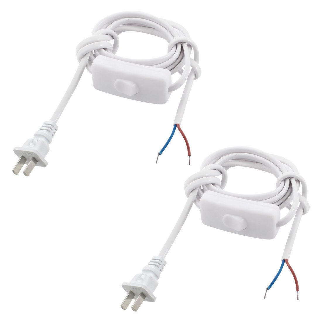 2Pcs White US Plug Lamp Power Cord Inline Button Switch 1.8M AC110V 3A AC250V 6A