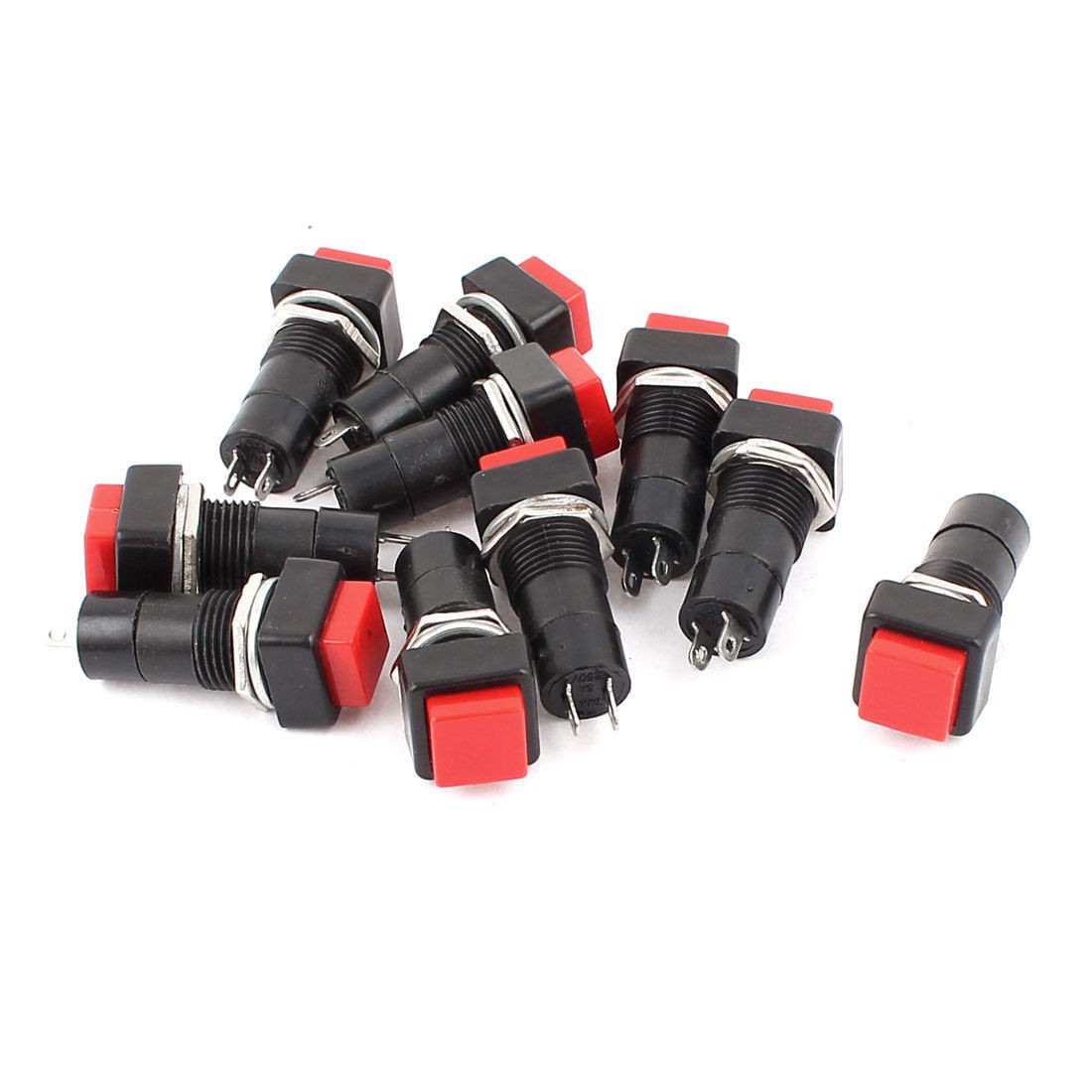 10 x 2Pin On/Off SPST Red Monmentary Square Push Button Switch AC 250V/3A