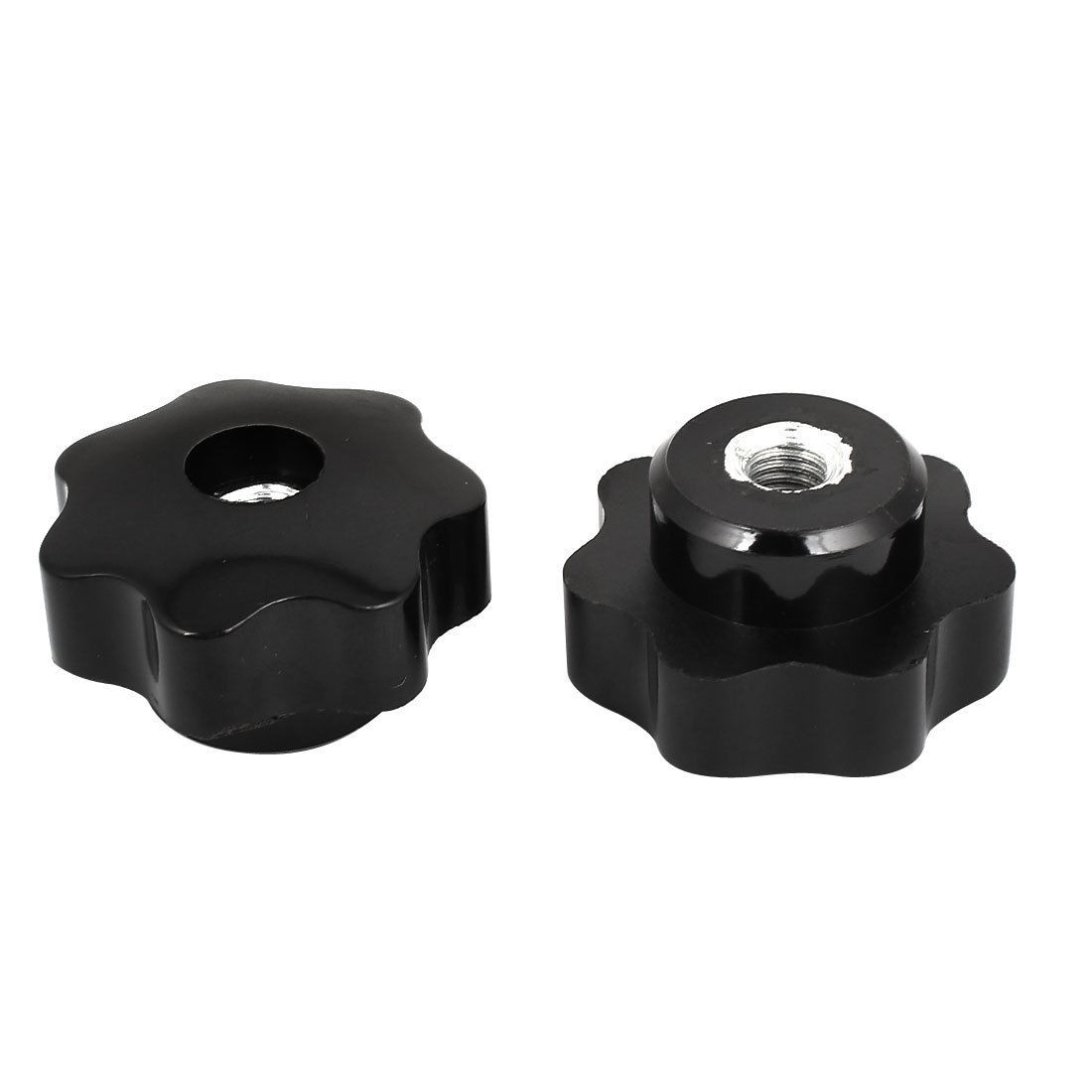 2 Pcs Black Silver Tone M8 40mm Dia Through Hole Star Clamping Knob
