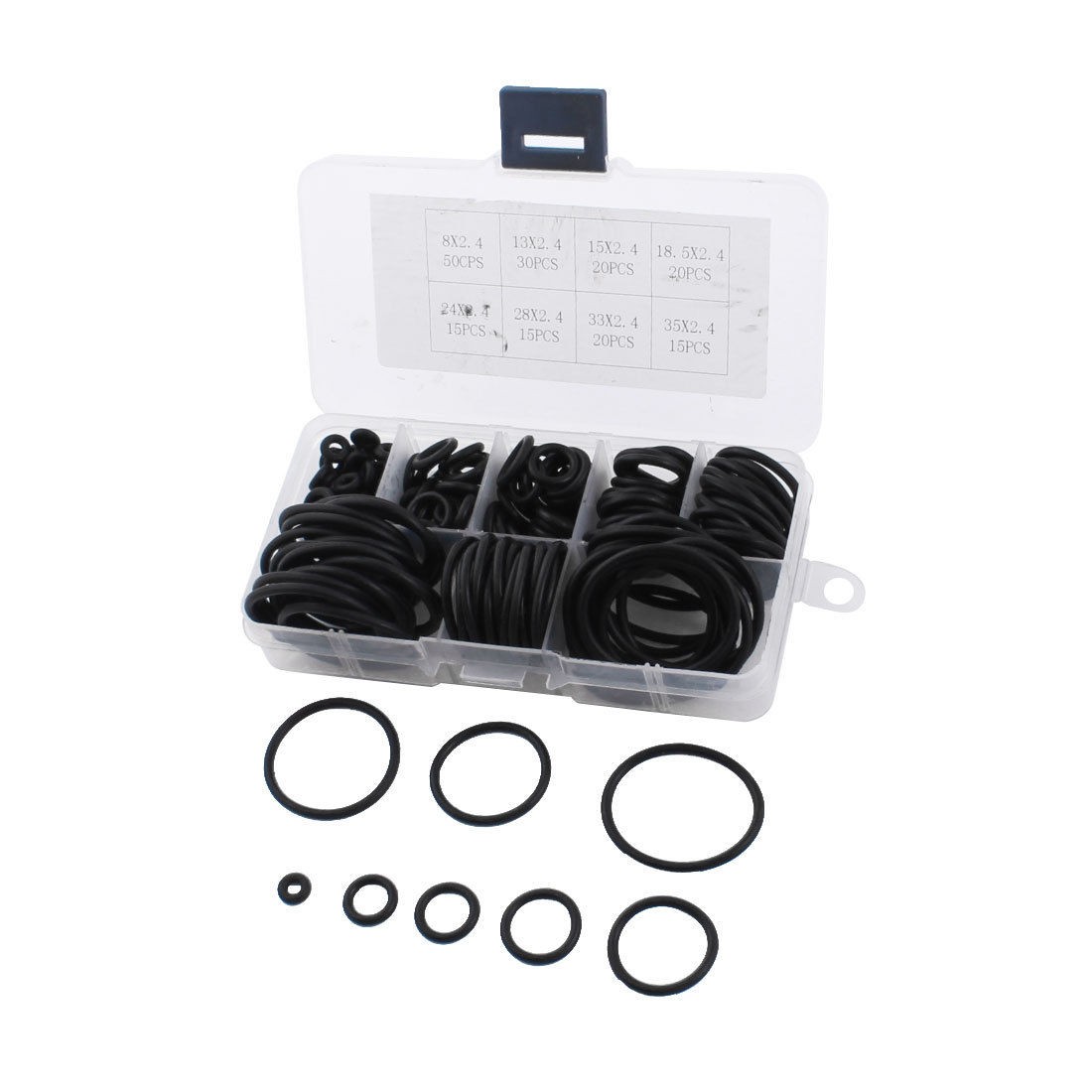 185 Pcs 2 4mm Thickness 8 Size Black Rubber Oil Seal O Ring Gasket Washer Set