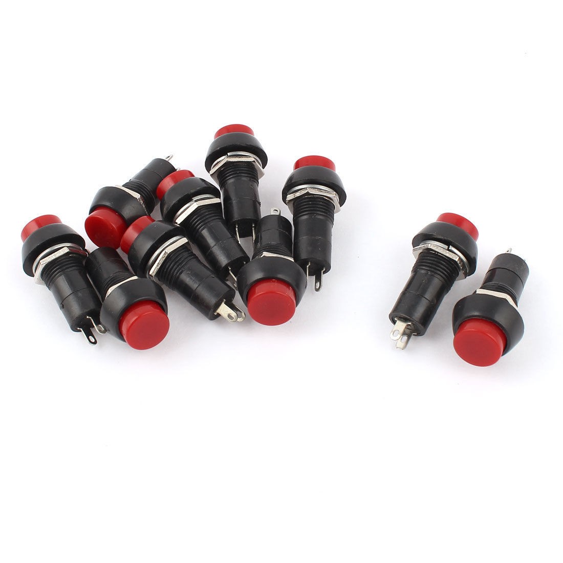 10 Pcs Red 12mm Momentary on Off SPST 2 Pins Round Push Button Switch AC 250V 3A