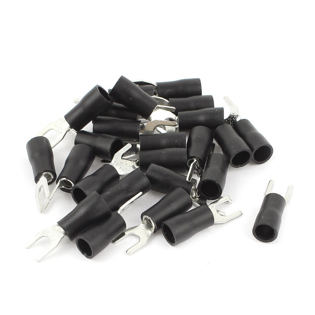 25pcs 14 12AWG 8 Stud Black Insulated Fork Spade Terminal Electrical Connector