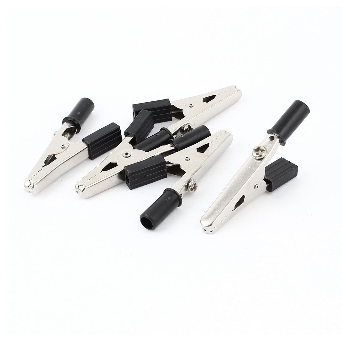 5pcs Black Plastic Handle Test Lead Battery Alligator Clips Clamps 2 2"