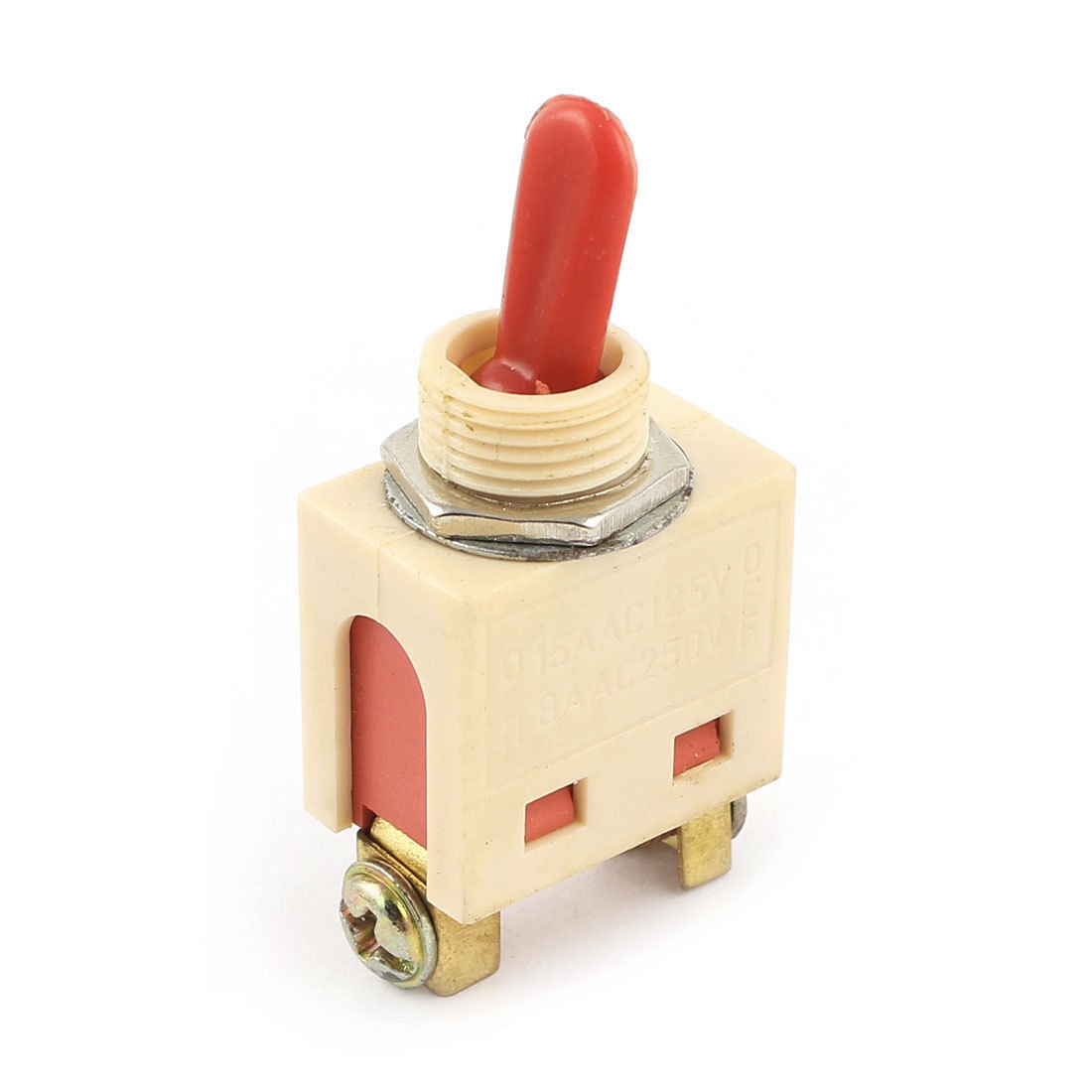 Red Beige on Off SPST Two Screw Terminals Toggle Switch AC 125V 15A 250V 8A