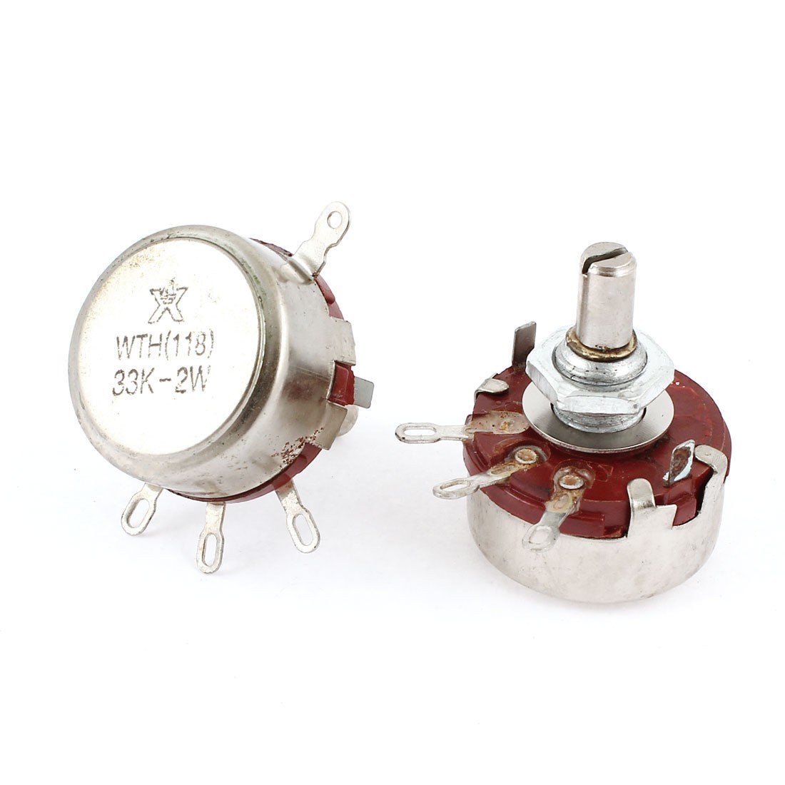 WTH118 1A 33K Ohm 2W 6mm Shaft Dia 4 Terminals Carbon Rotary Potentiometer 2pcs