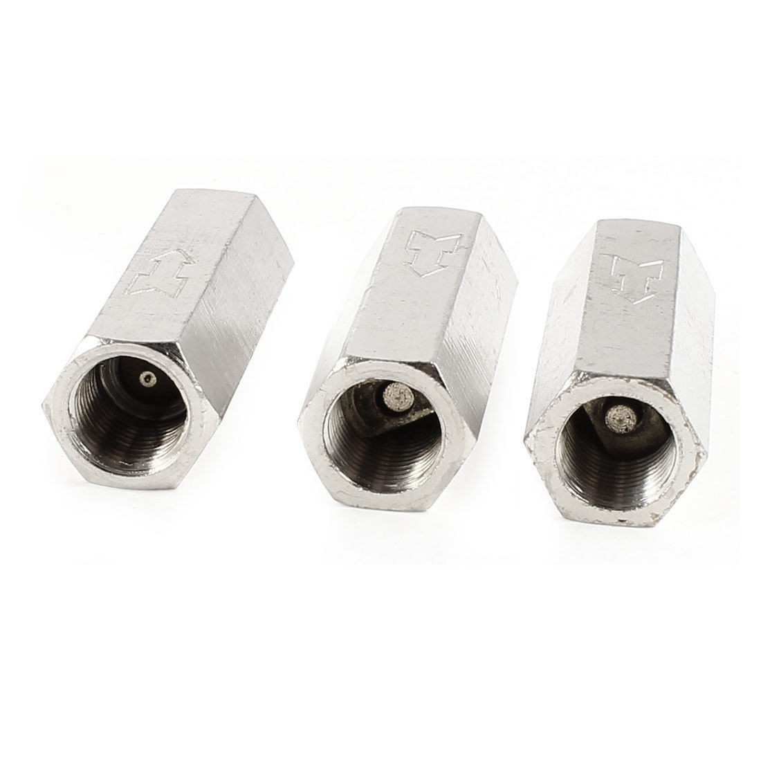 3pcs 1 8PT Female Thread Full Port One Way Air Check Valve Silver Tone
