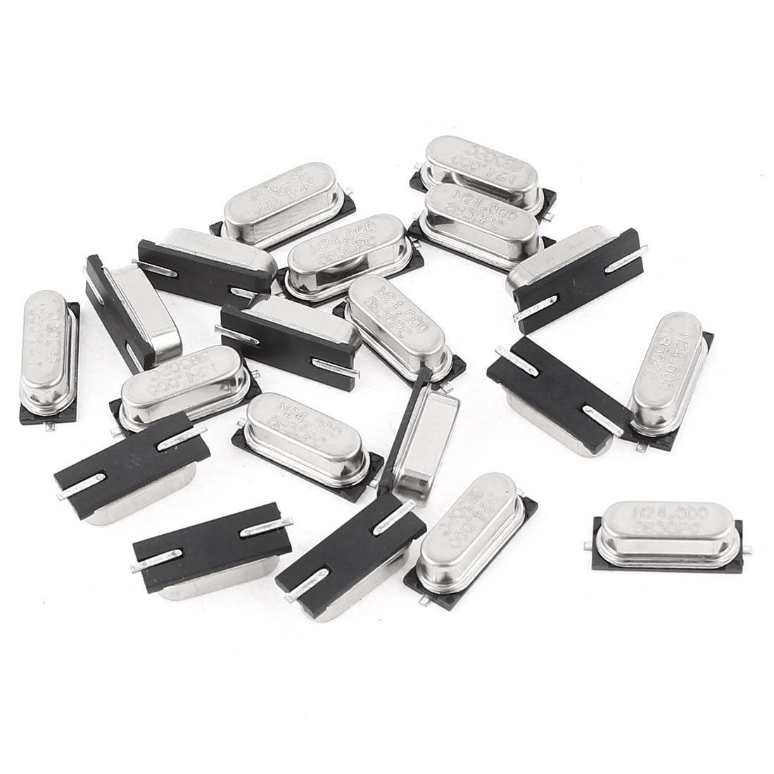 20 Pieces HC 49S 24 000MHz 24MHz 2 Terminal SMD Crystal Oscillators Silver Tone