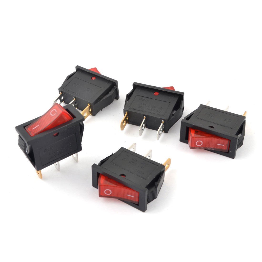 5pcs 15A 250VAC 30A 125VAC Panel Mount Red Lamp 3pin SPST Rocker Switches