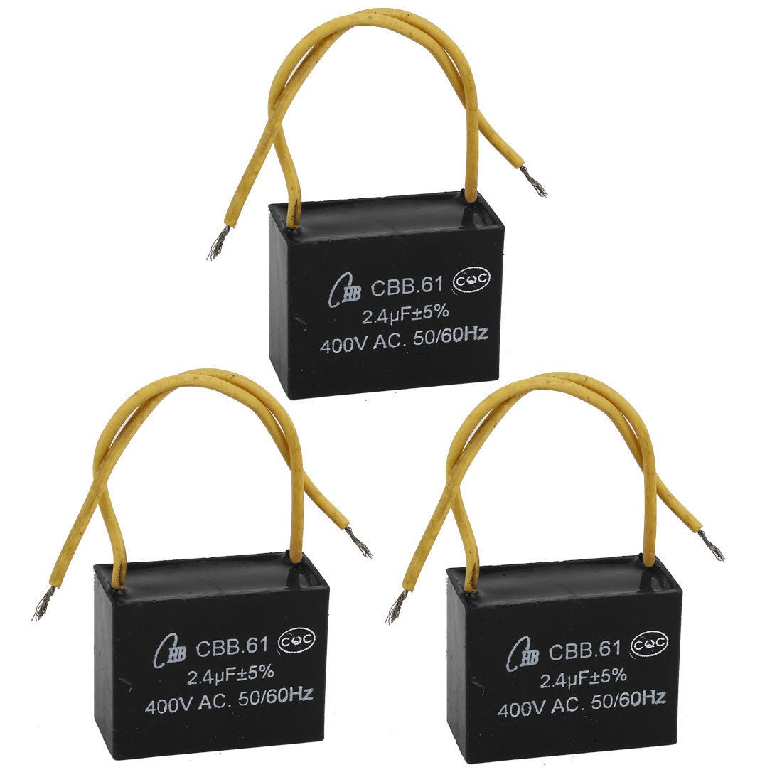 3 Pcs 2 4uF 400VAC 50 60Hz 2 Wire Fan Capacitor CBB61 Black