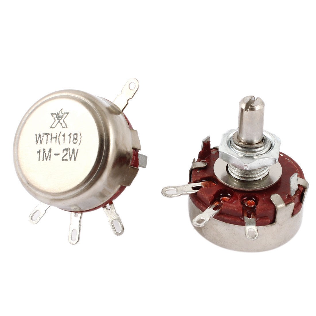 2 Pcs Single Turn Rotary Taper Carbon Potentiometer 2W Watt 1M Ohm WTH118